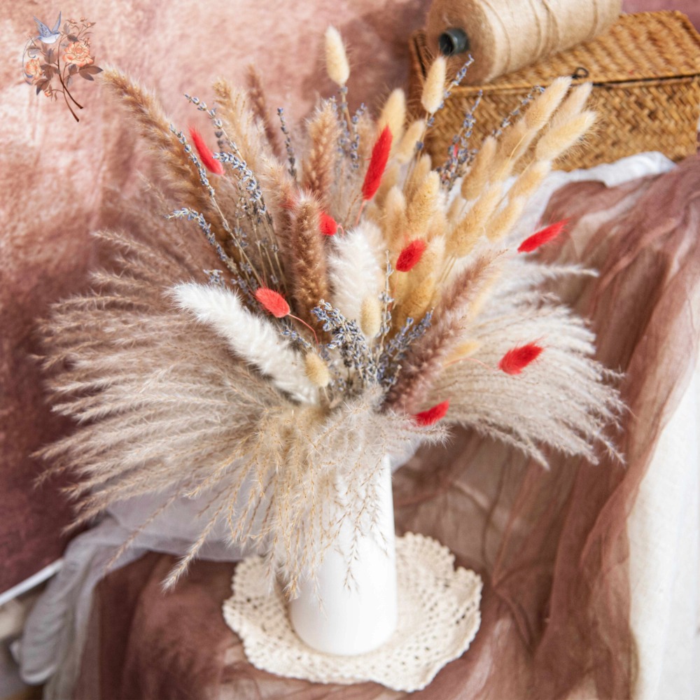 Pampas Grass Decor - Natural Pampas Lavender Dried Artificial Flower