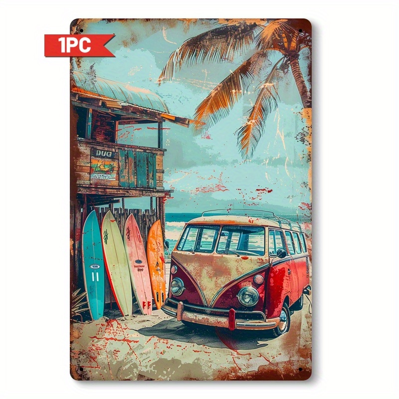 Home Decor Tree - , Vintage Surf Van Metal Sign