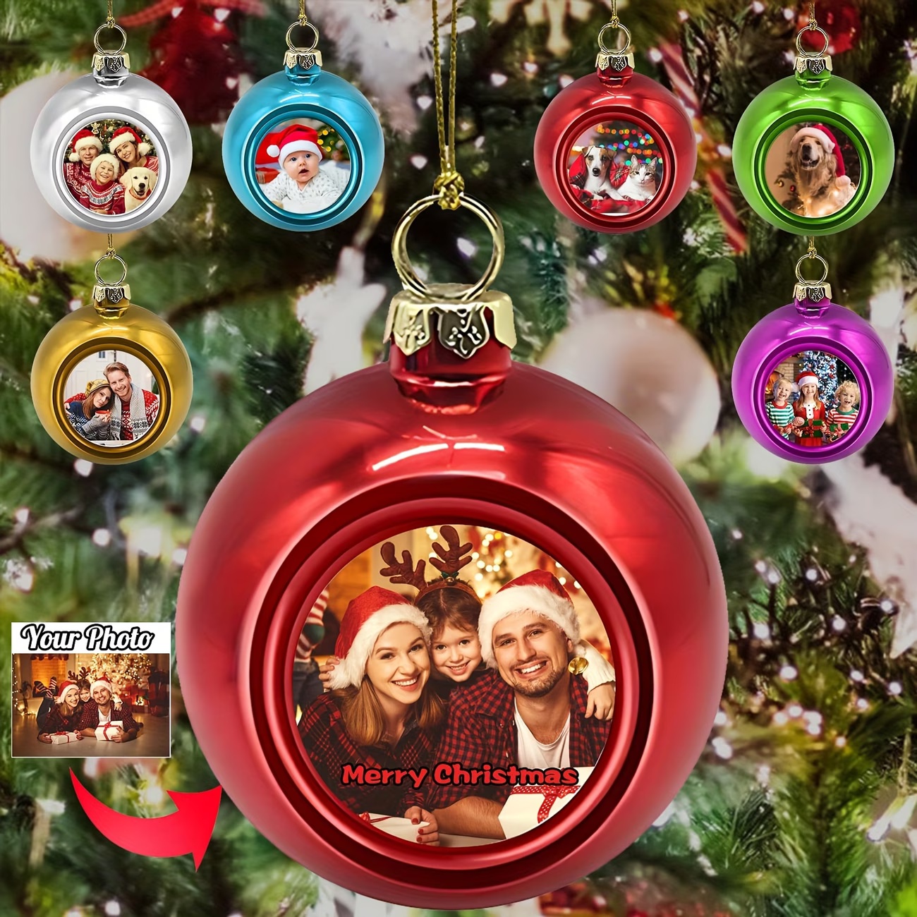 Home Decor Tree - Custom Photo Christmas Ornaments, DIY Personalized