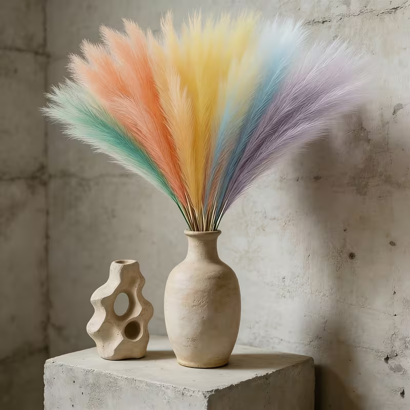 Pampas Grass Decor - 10pcs Artificial Colored Pampas Grass for