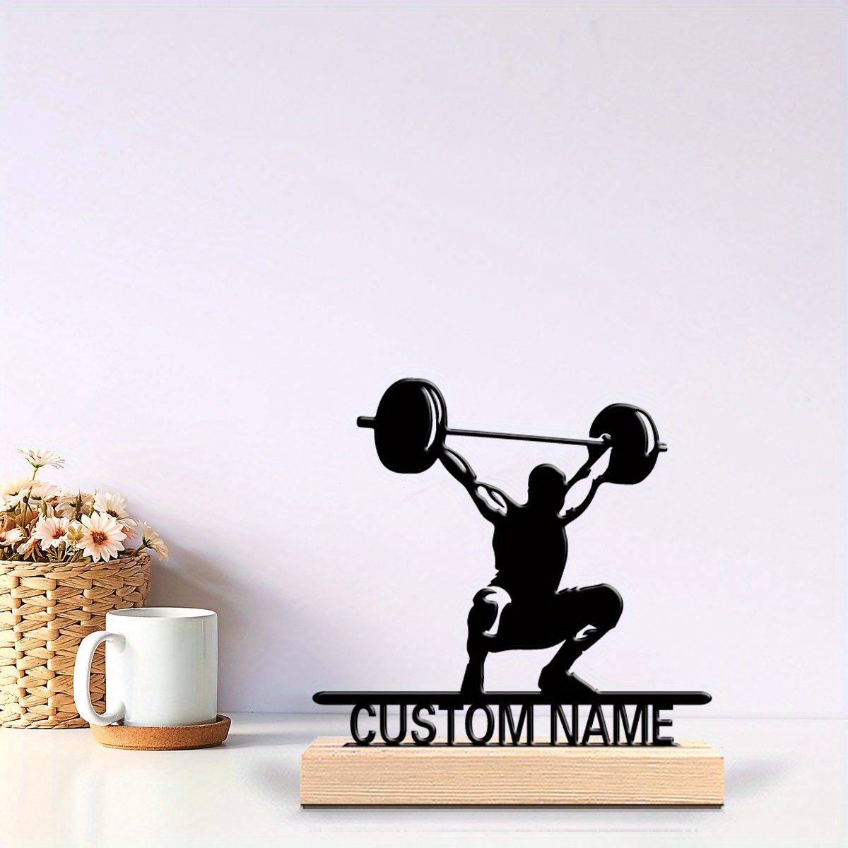 Home Decor Statue - Custom Weightlifting Metal Statue with Name&Wooden