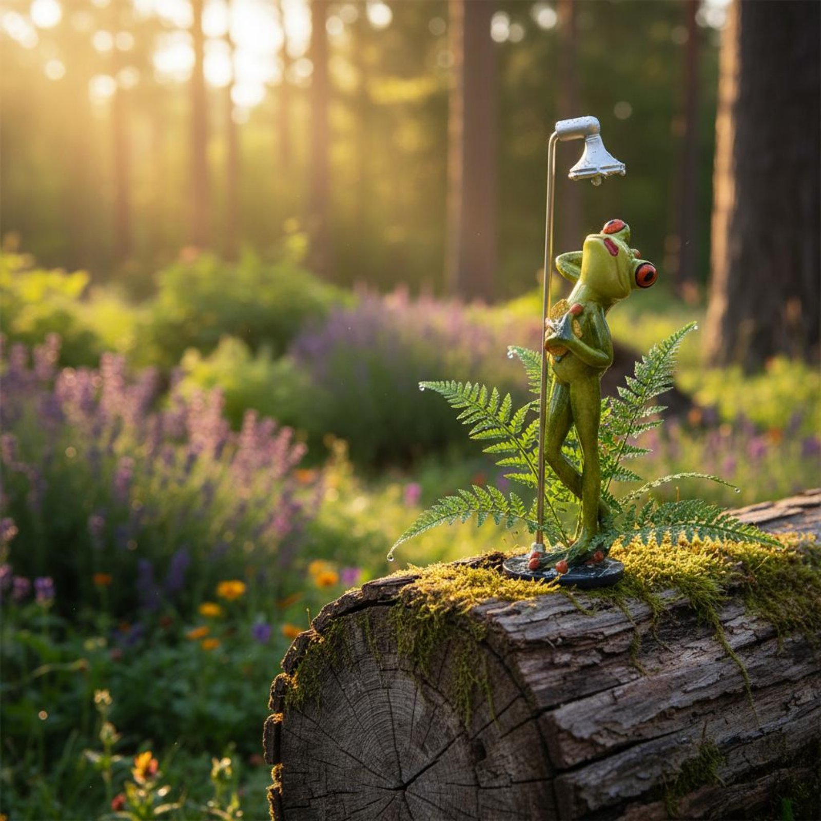 Home Decor Statue - Showering Frog Figurine Great Gift Bathing