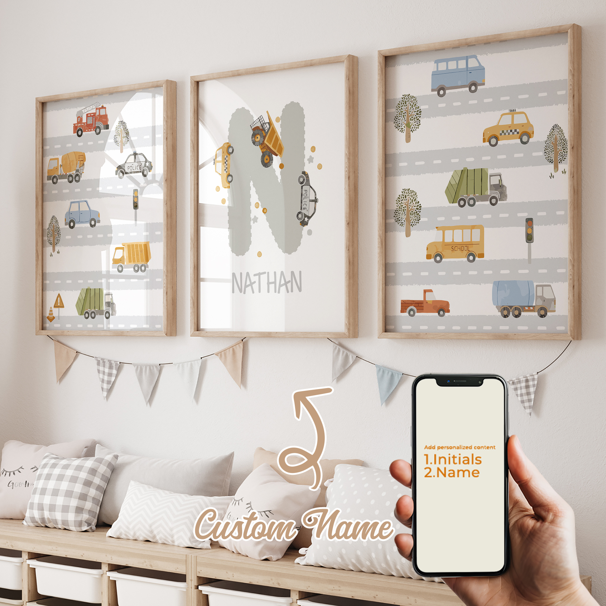 Home Decor Aesthetic - 3pcs Personalized Custom Name Automobile road