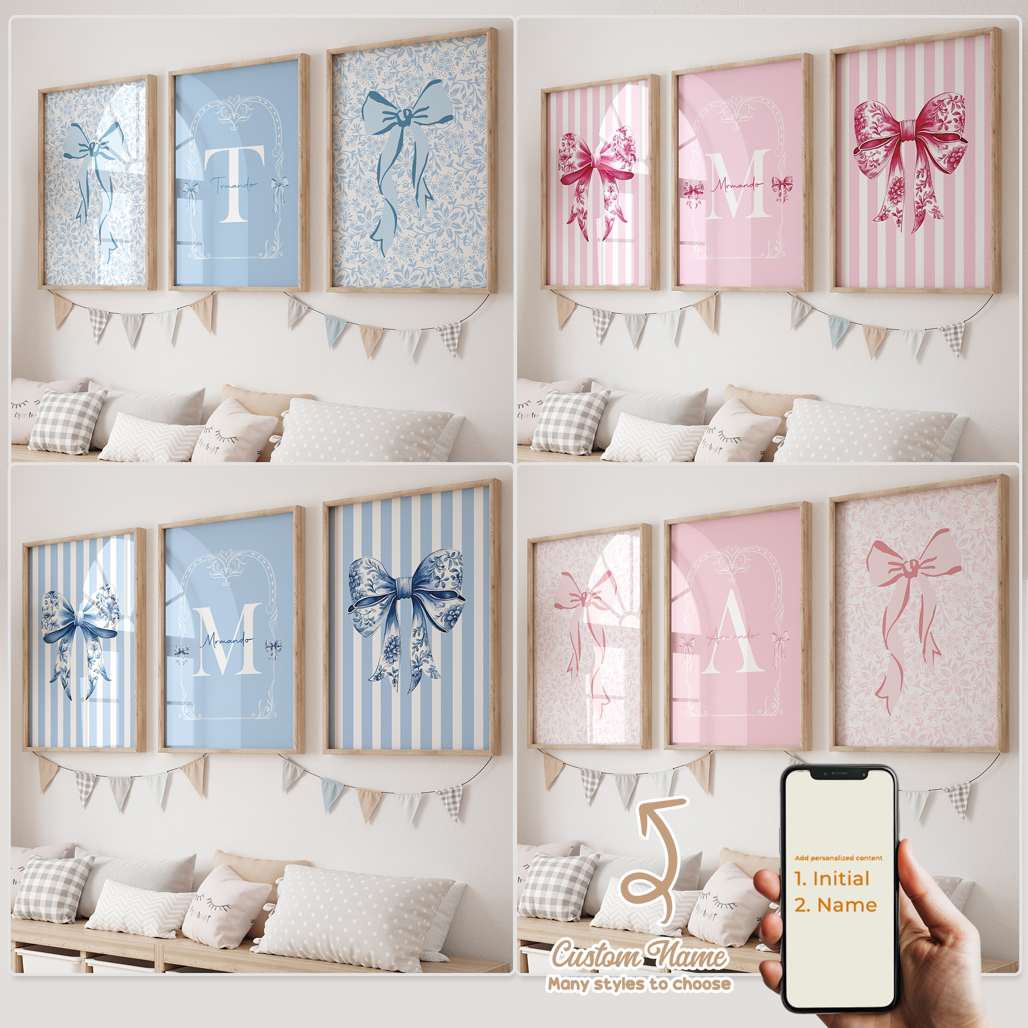 Home Decor Aesthetic - 3pcs Personalized Custom Name Cartoon Child