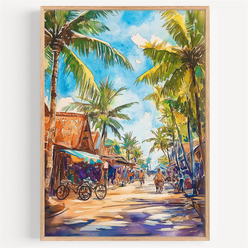 Home Decor Indonesia - Lombok Watercolor Canvas Painting City Landscape