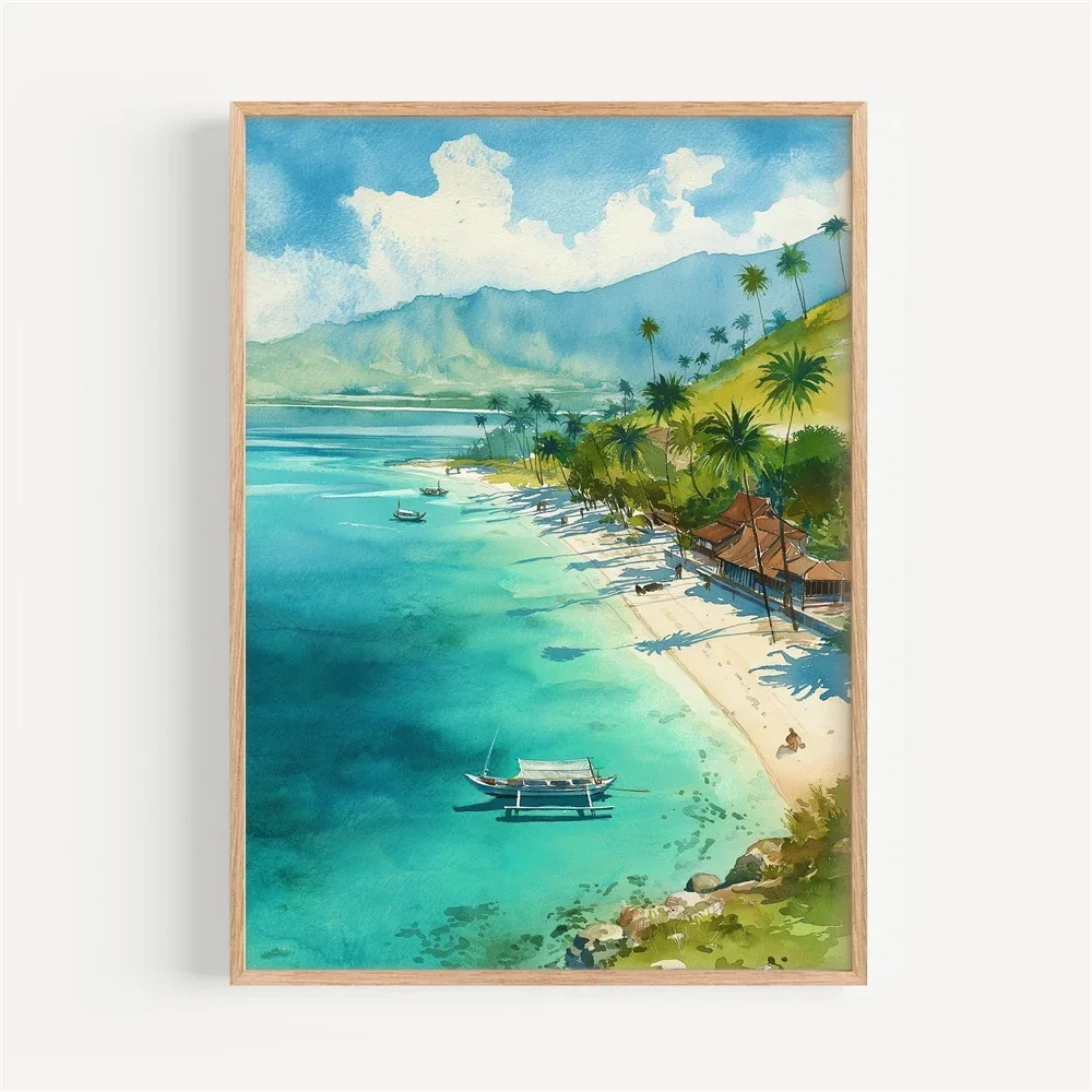 Lombok Watercolor Canvas Paint - Home Decor Indonesia ulasan dan harga