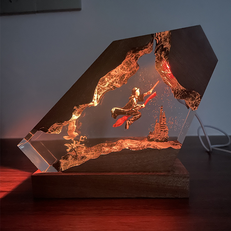 Wood Resin Epoxy Lamp Wizard B - Home Decor Lamp ulasan dan harga