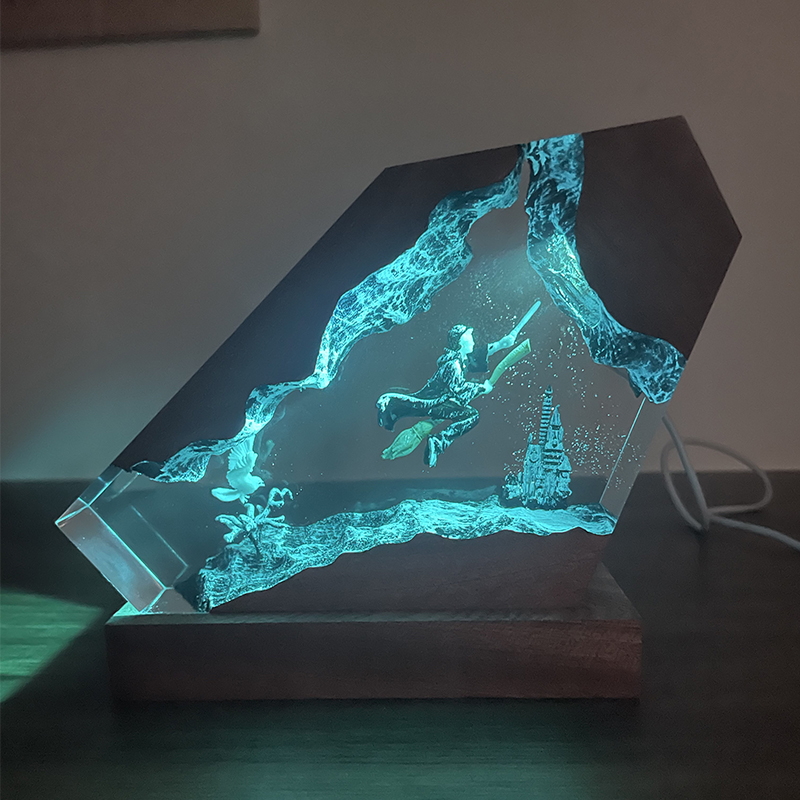 Wood Resin Epoxy Lamp Wizard B - Home Decor Lamp ulasan dan harga