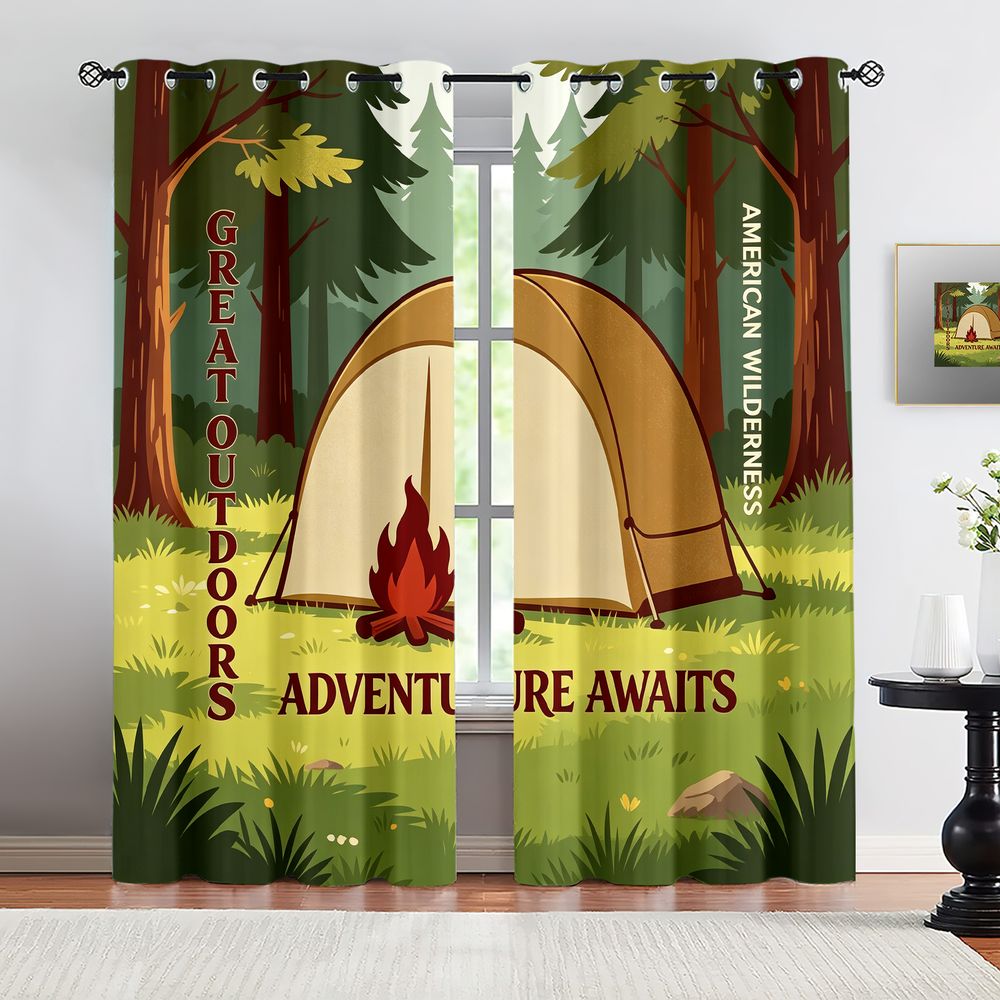 Camping Scene Print Curtains,  - Home Decor Curtain ulasan dan harga