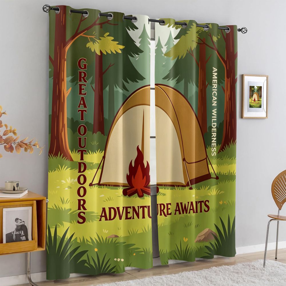 Camping Scene Print Curtains,  - Home Decor Curtain ulasan dan harga