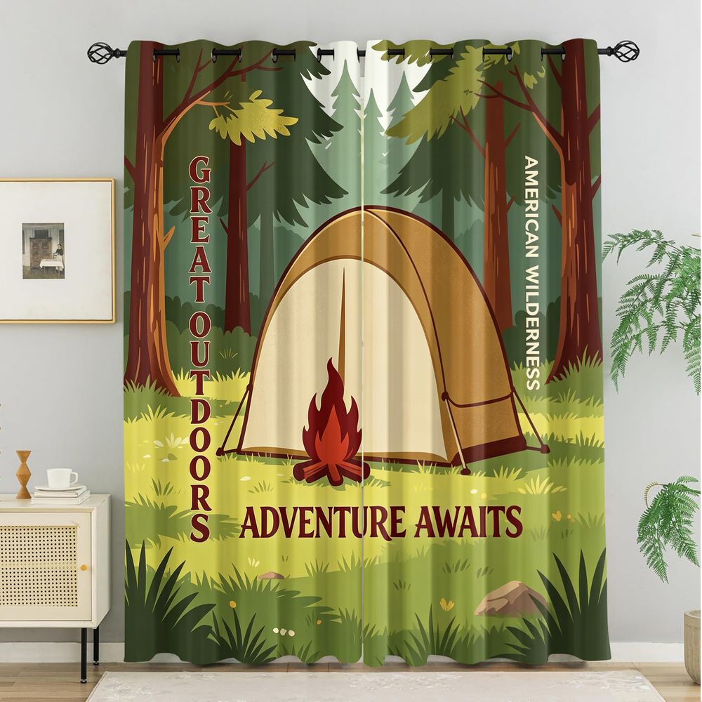 Camping Scene Print Curtains,  - Home Decor Curtain ulasan dan harga