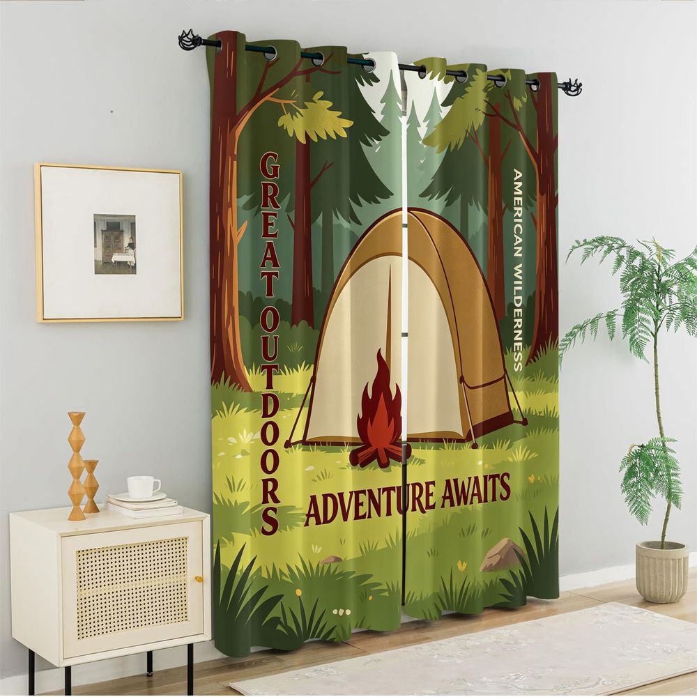 Camping Scene Print Curtains,  - Home Decor Curtain ulasan dan harga