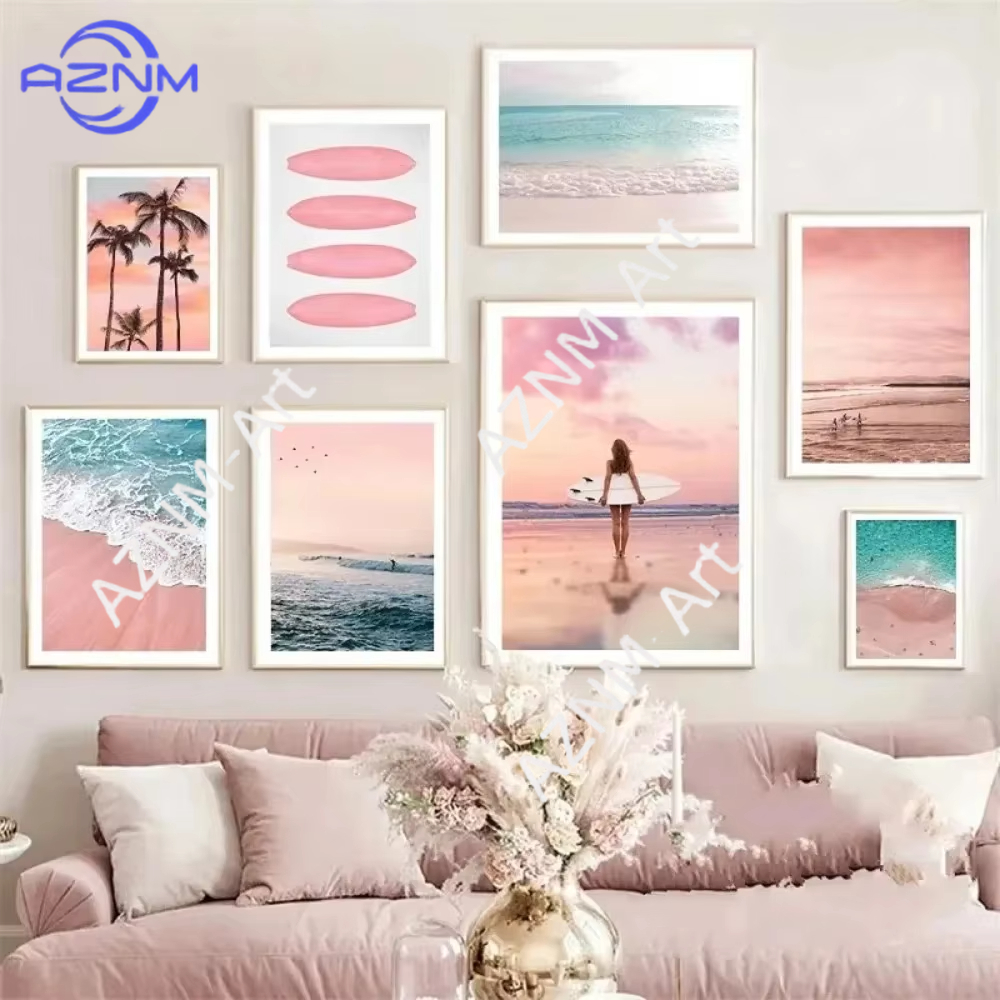 1PC ，Pink Beach Ocean Artwork  - Home Decor Tree ulasan dan harga