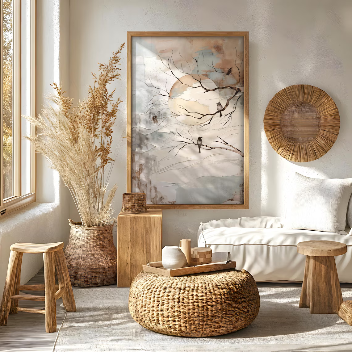 Serene Mixed-Media Nature Wall - Home Decor Tree ulasan dan harga