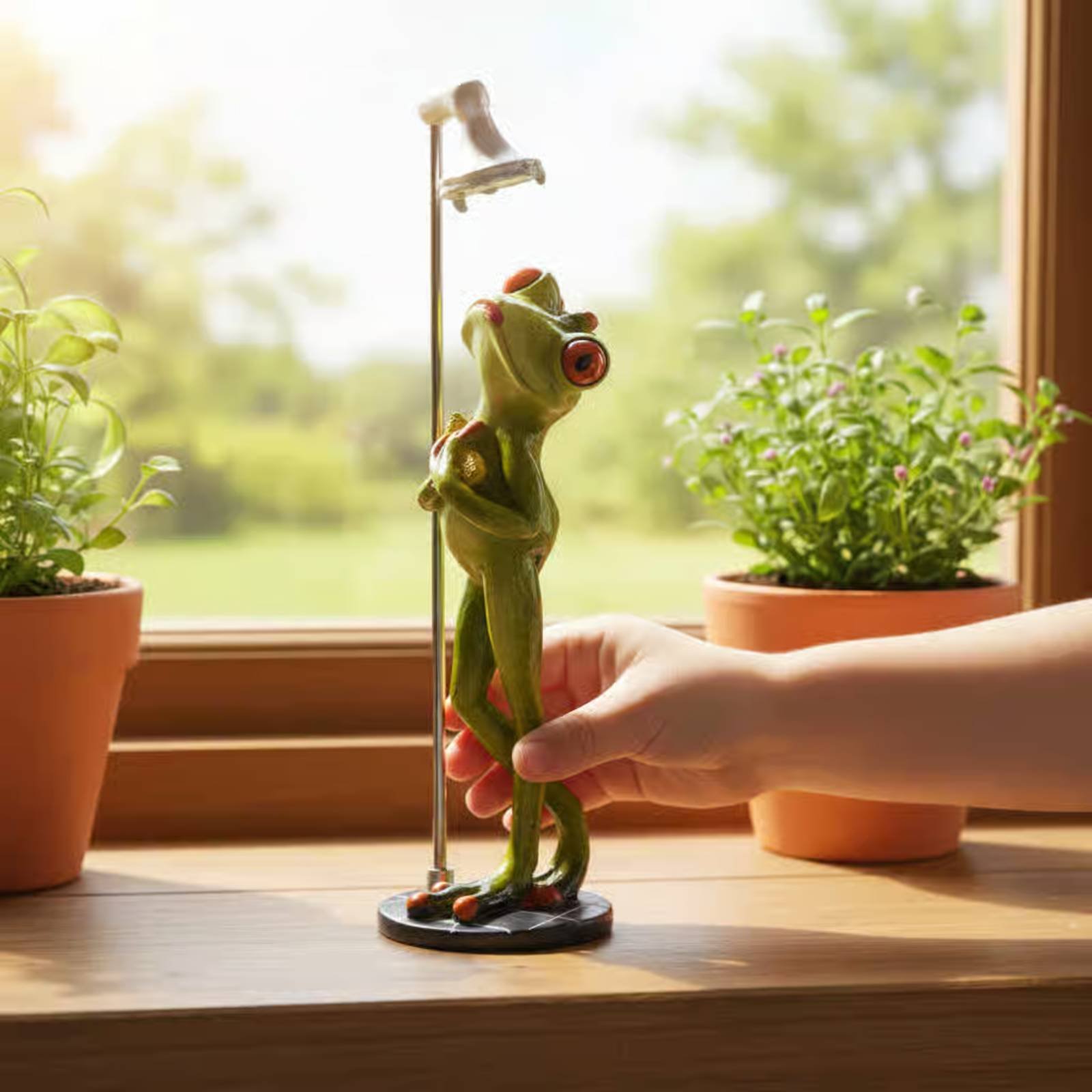 Showering Frog Figurine Novelt - Home Decor Statue ulasan dan harga