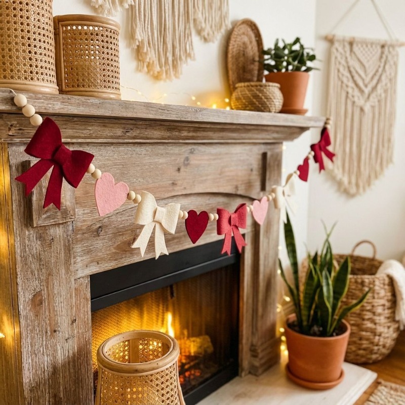 2026 New Red Pink Heart Felt G - Home Decor Garland ulasan dan harga