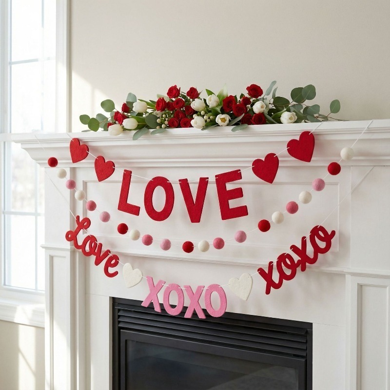 2026 New Red Pink Heart Felt G - Home Decor Garland ulasan dan harga