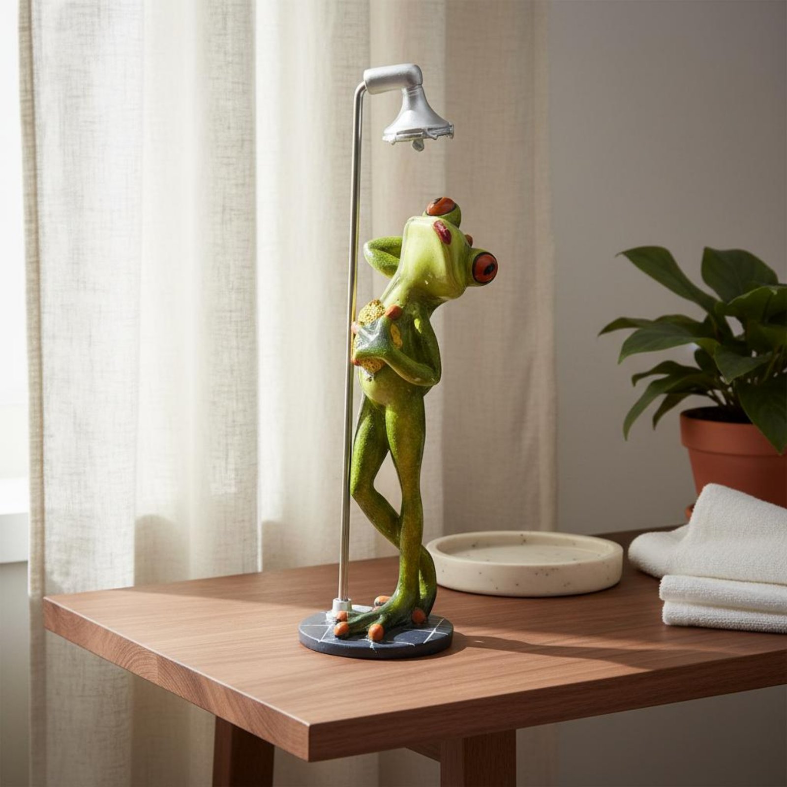 Showering Frog Figurine Great  - Home Decor Statue ulasan dan harga