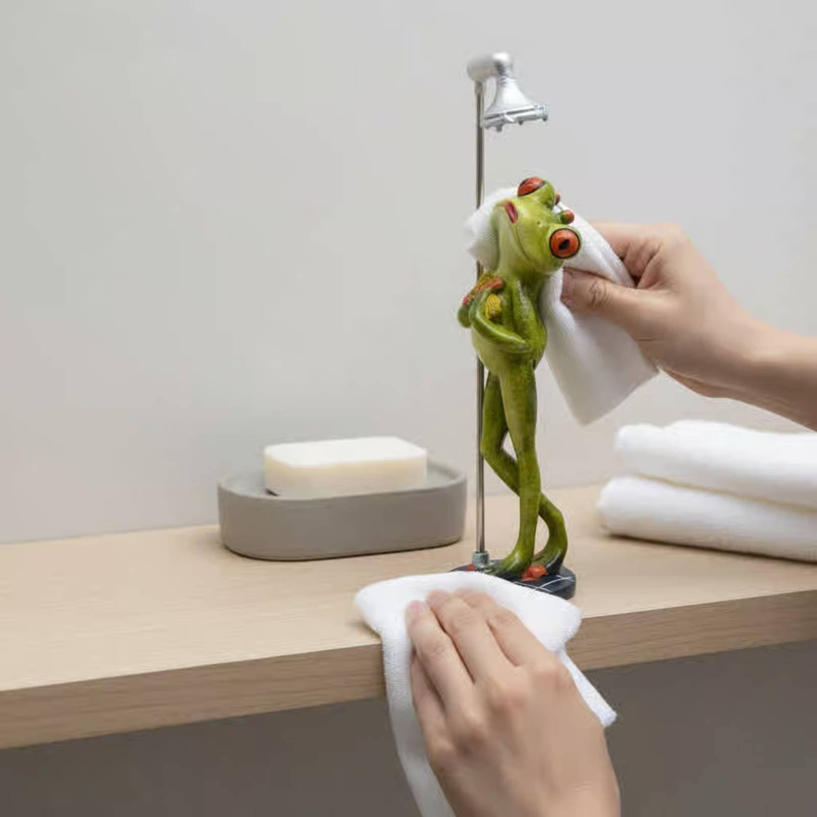 Showering Frog Figurine Great  - Home Decor Statue ulasan dan harga