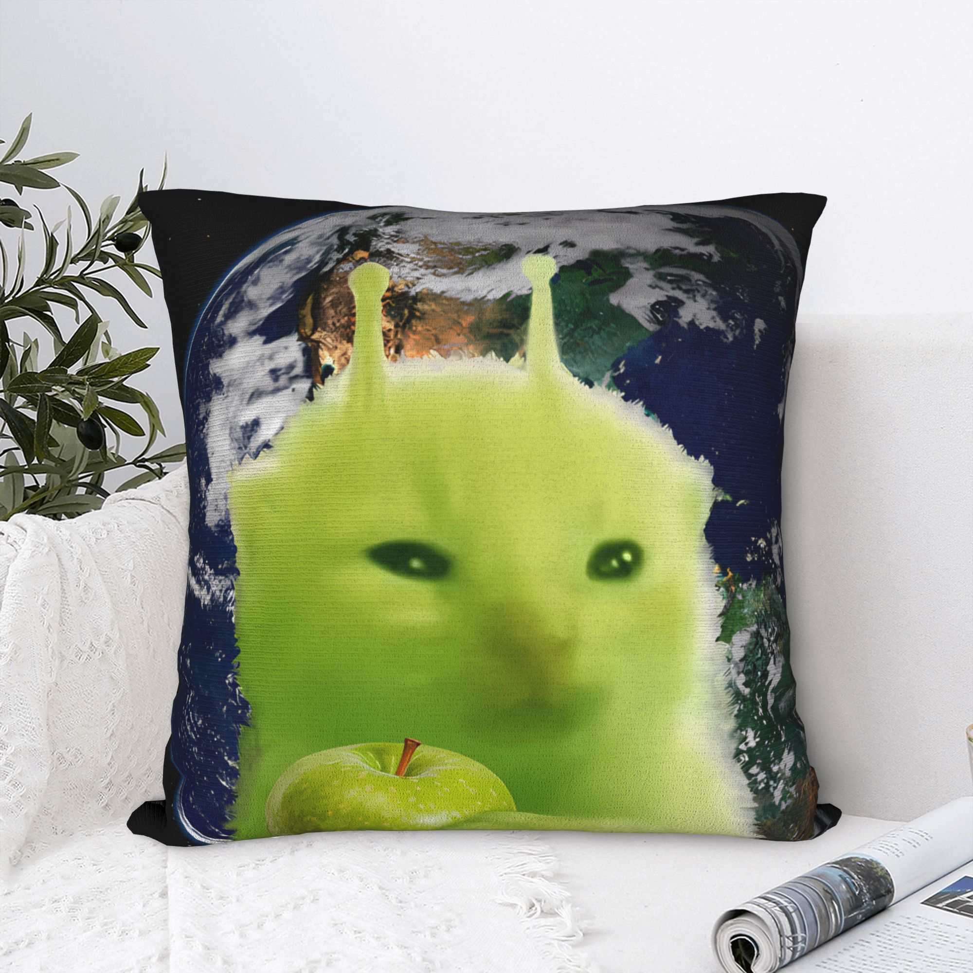 Green Alien Cat Meme Pillow Co - Home Decor Design Ideas ulasan dan harga