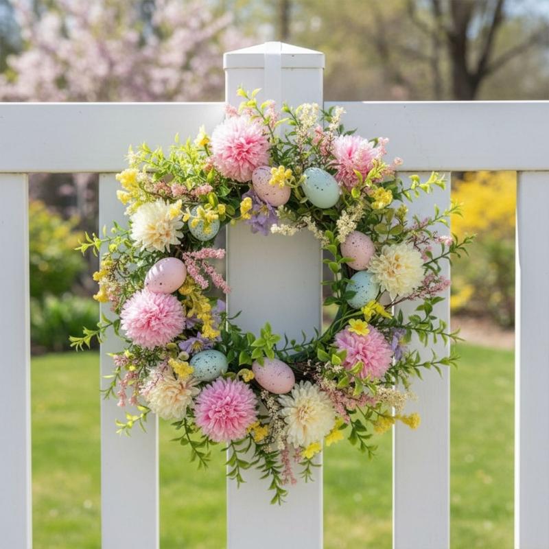 QX2E Easter Door Wreath With A - Home Decor Garland ulasan dan harga