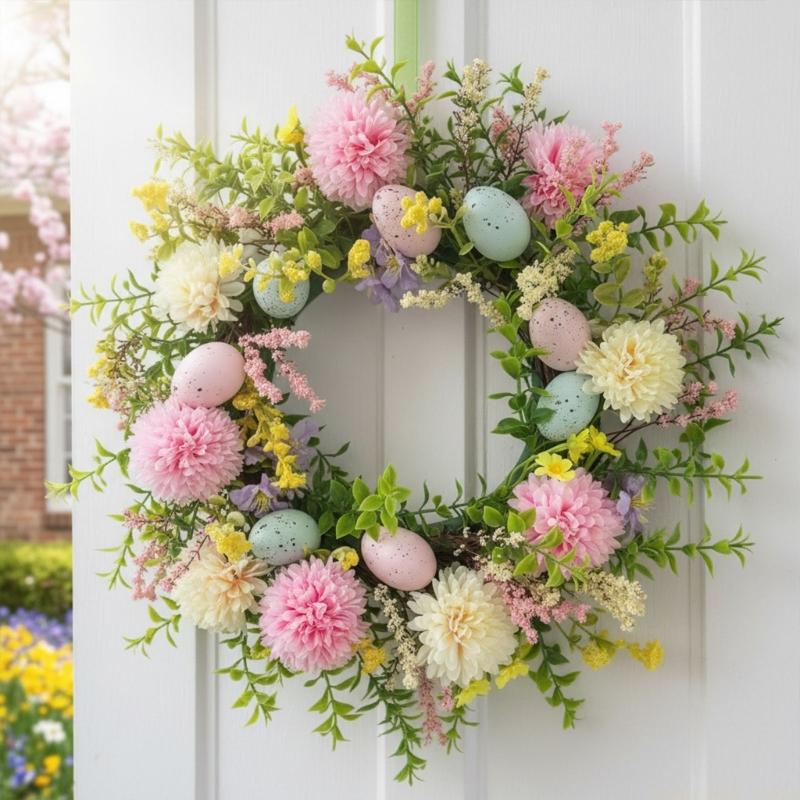 QX2E Easter Door Wreath With A - Home Decor Garland ulasan dan harga