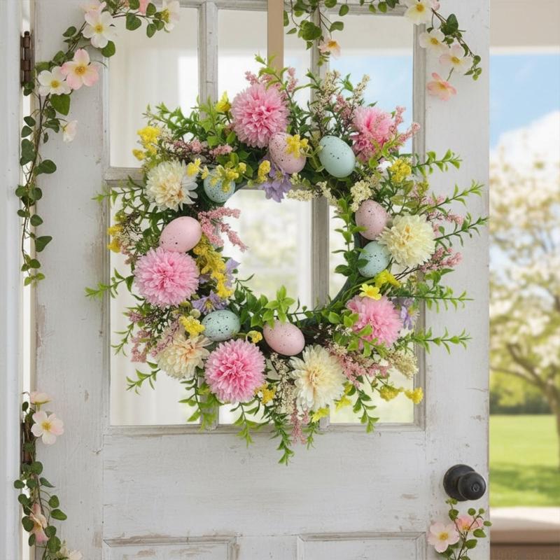 QX2E Easter Door Wreath With A - Home Decor Garland ulasan dan harga