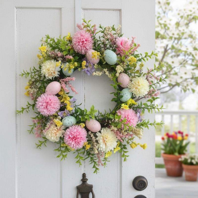 QX2E Easter Door Wreath With A - Home Decor Garland ulasan dan harga