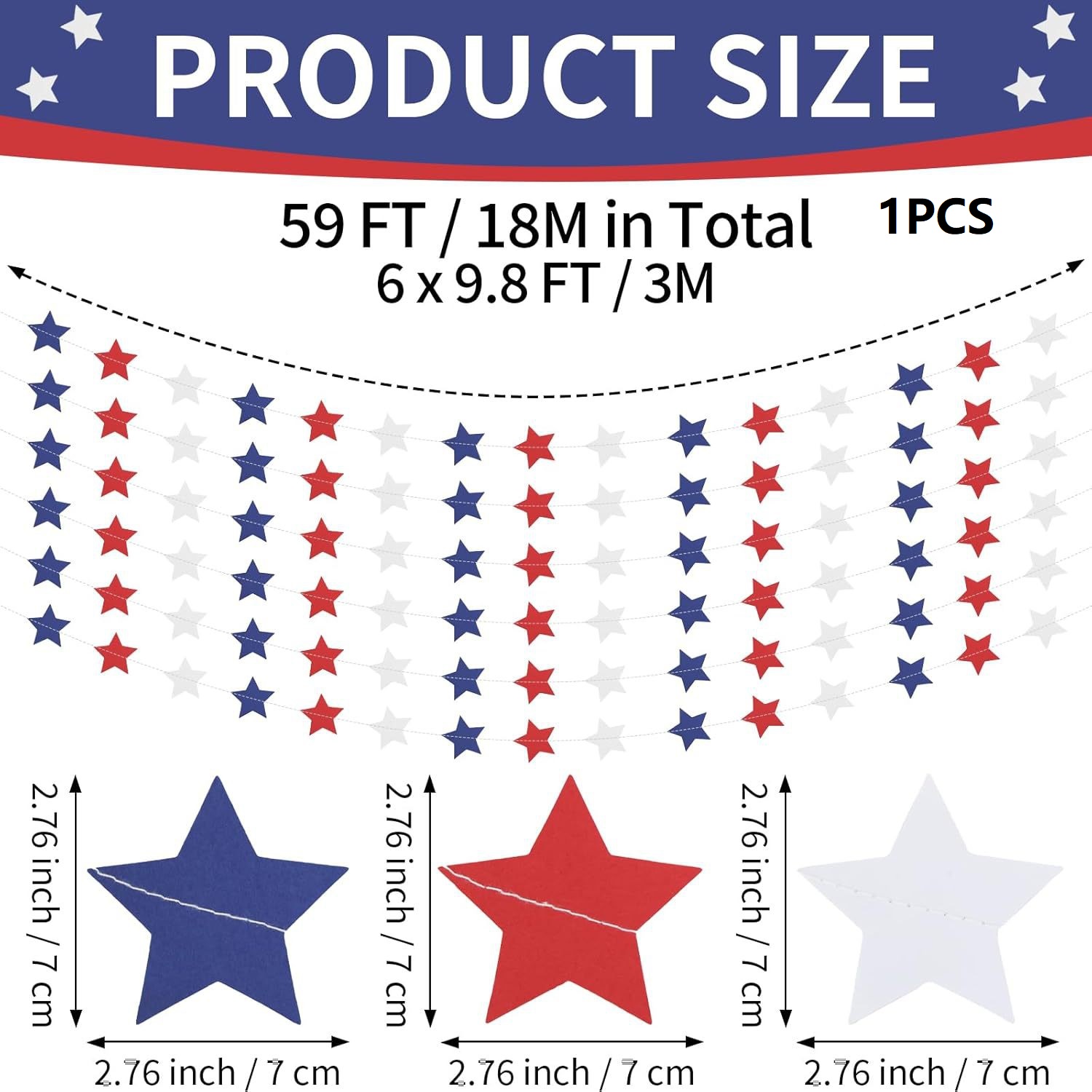 3M Red Blue Silver Paper Star  - Home Decor Garland ulasan dan harga